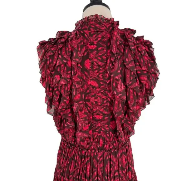 Ulla Johnson Adelina Gown Red Black Silk Maxi Dress Formal Wedding Guest Size 6 - Picture 9 of 16